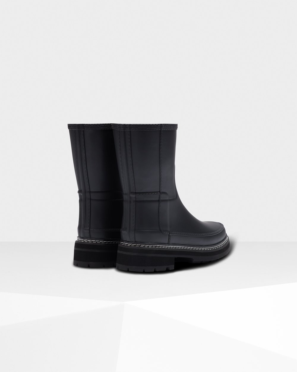 Womens Short Rain Boots - Hunter Refined Stitch Detail (94AVWQHGJ) - Black
